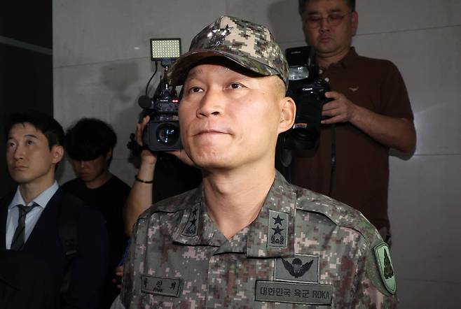 박진희 전 국방부 군사보좌관(육군 소장·현 육군 제56사단장)이 지난달 30일 오전 서울 서초구 순직해병특검(특별검사 이명현)으로 출석하고 있다./뉴스1