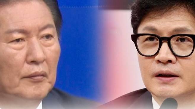 정청래(왼쪽) 더불어민주당 대표, 한동훈 전 국민의힘 대표.