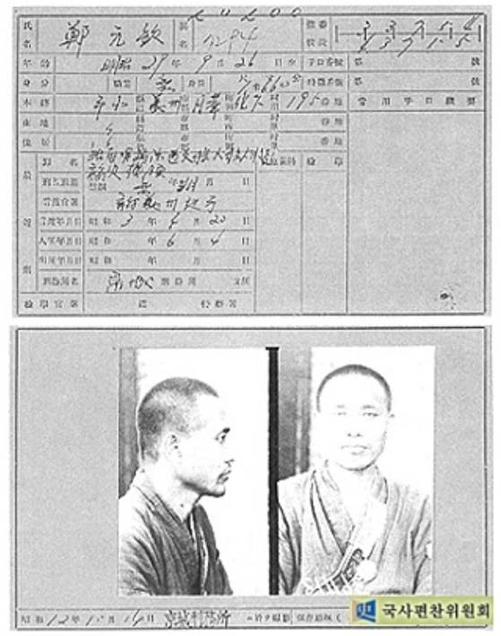 1926년 고려혁명당을 창당해 항일 운동을 하던 선생은 이듬해 체포된다. 사진은 체포 당시 기록. [사진 국사편찬위원회]