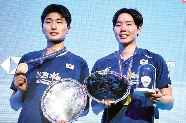 지난 3월 전영오픈에서 우승한 김원호와 서승재의 모습. AP뉴시스