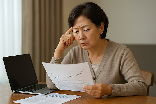 하유경(59) 씨는 오랫동안 유지한 변액보험의 수익률이 오르자 해지를 고민하고 있다. 보장을 유지하면 노후 대비가 가능하지만, 해지하면 당장 수익을 실현할 수 있어 선택이 쉽지 않다. 어떤 기준으로 결정해야 할까. [챗GPT 이용해 제작함]