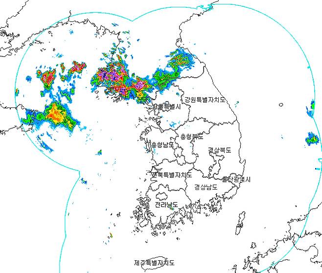레이더 영상 (18일 17시 25분) [기상청 제공]