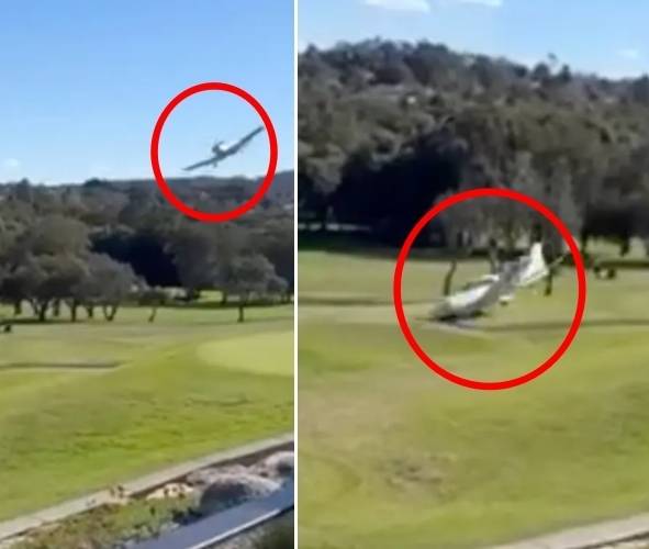 현지시간으로 17일 오후 2시쯤 호주 시드니의 한 골프장으로 비행기가 추락하는 사고가 발생했다. 엑스 영상 캡처