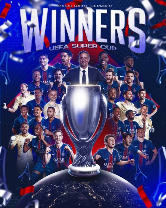 2025 유럽축구연맹(UEFA) 슈퍼컵 파리 생제르망(PSG) 우승 포스터. 오른쪽 하단의 이강인. /사진=파리 생제르망(PSG) 공식 사회관계망서비스(SNS)
