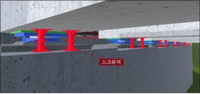 교량 대들보(거더)가 무너지지 않게 지지하는 '전도방지지설(스크류잭)' 모습.<국토교통부 제공>