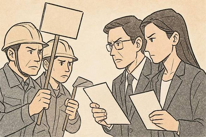 대한상공회의소가 국민 12000여명을 대상으로 '노란봉투법'(노동조합법 제2·3조 개정안)에 대한 국민인식 조사를 실시한 결과, 국민의 76.4%가 "노란봉투법이 입법하면 노사갈등이 보다 심화된다"고 답했다. ⓒ데일리안 AI 이미지 삽화