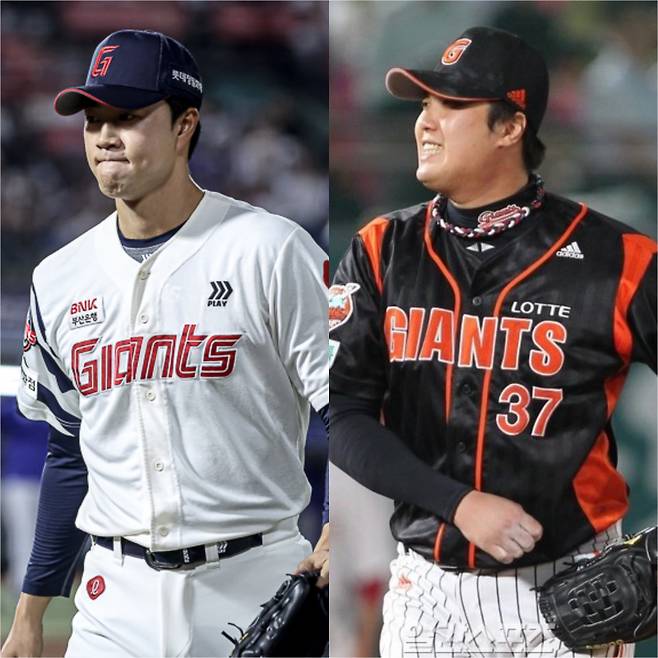 2017년 조정훈(왼쪽)과 흡사한 행보를 보여주고 있는 윤성빈. IS포토·롯데 자이언츠