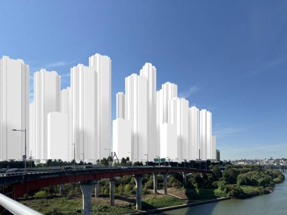 성수대교에서 바라본 압구정 3구역 재건축 이후 예상도. 최고 높이가 250m다. 사진 서울시ㆍ조합안