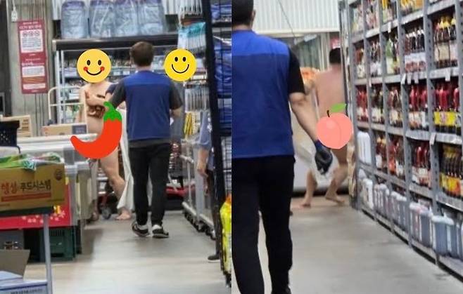 ▲ 강원 원주시 대형마트에서 나체로 뛰어다닌 50대 남성의 모습 [온라인 커뮤니티]
