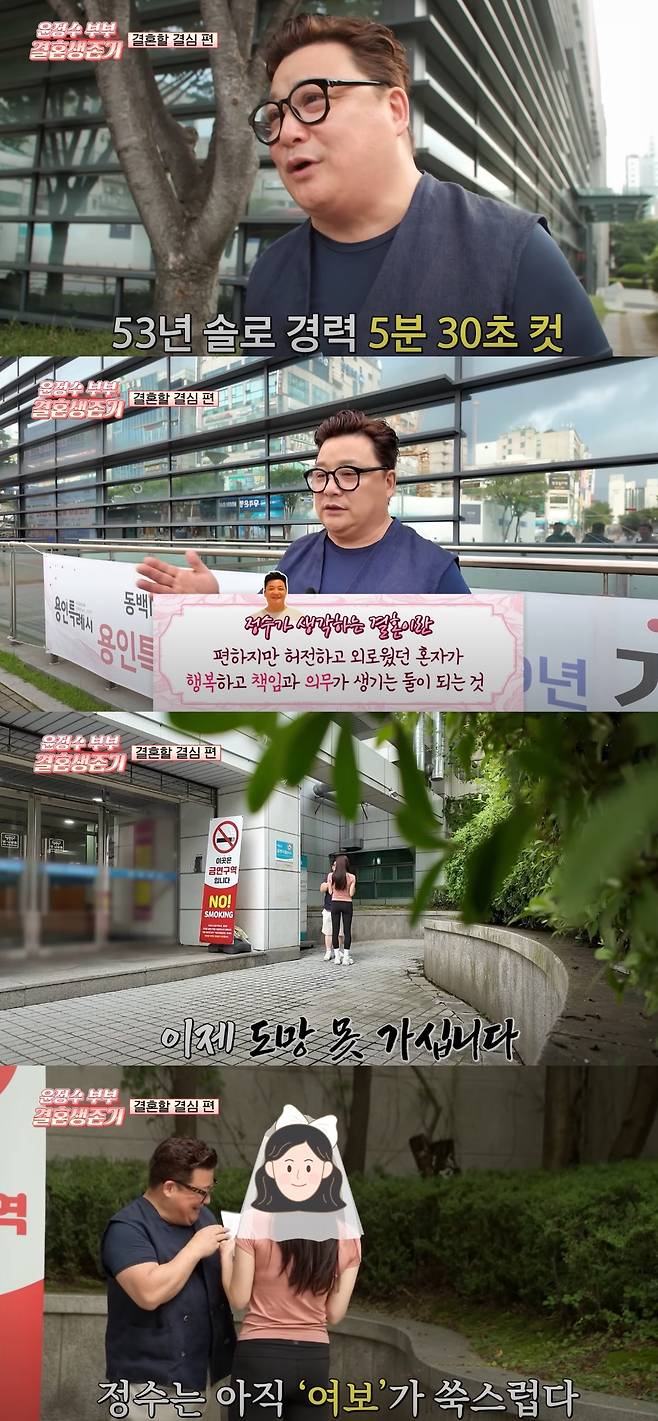 윤정수가 혼인신고 소감을 밝혔다. 유튜브 채널 '여의도 육퇴클럽' 캡처.