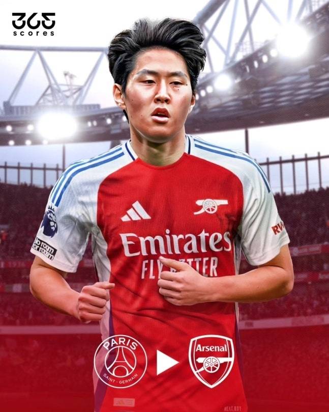 ▲ 이강인이 프리미어리거가 되려면 꽤 많은 걸림돌을 이겨내야 한다. 파리 생제르맹은 이강인의 이적료로 약 3500만(약 566억 원)를 요구하고 있는 것으로 알려졌다. 문제는 아스널이 이번 여름 이적시장에서 이미 2억 2420만 유로(약 3633억 원)를 지출한 상황이라는 점이다. 이로 인해 아스널은 이강인을 완전 영입이 아닌 임대 후 완전 영입 옵션이 포함된 계약을 원하고 있는 것으로 전해졌다. ⓒ 365 스코어