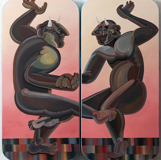 ▲ 악마와 함께 춤을, 40.0 x 81.4cm, Acrylic on resin, 2025