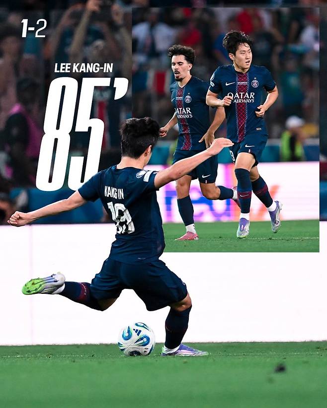 지난 14일 토트넘과의 UEFA 슈퍼컵 결승전서 추격 골을 터뜨린 이강인. 사진=PSG SNS