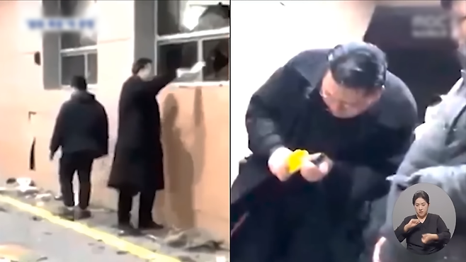 ‘투블럭남’으로 알려진 피고인 A씨가 사건 당일 현장에서 방화를 시도하는 모습이 카메라에 잡혔다. ⓒMBC 뉴스 갈무리