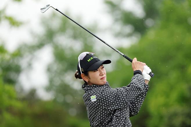 하라 에리카가 지난 5월 10일 LPGA 투어 미즈호 아메리카스 오픈 2라운드 도중 4번 홀에서 티샷을 하고 있다. 게티이미지코리아