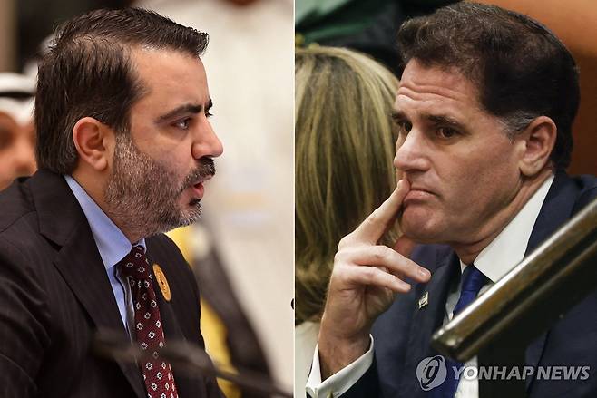 알샤이바니 시리아 외무장관(왼쪽), 론 더머 이스라엘 전략담당장관 [AFP 연합뉴스 자료사진. 재판매 및 DB 금지]