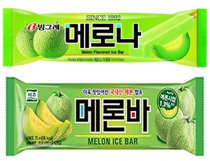 빙그레 메로나(위)와 서주 메론바. (제공=각 사)