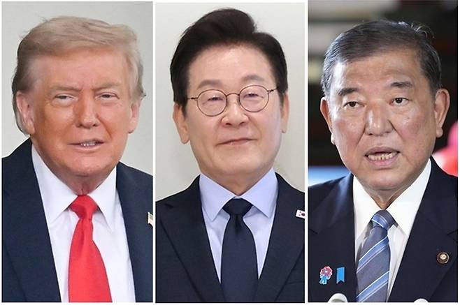 (왼쪽부터) 도널드 트럼프 미국 대통령, 이재명 대통령, 이시바 시게루 일본 총리.[사진 = AFP 연합뉴스]