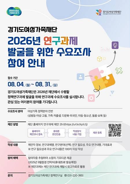 ▲'2026 연구과제 수요조사' 안내문 ⓒ경기도여성가족재단