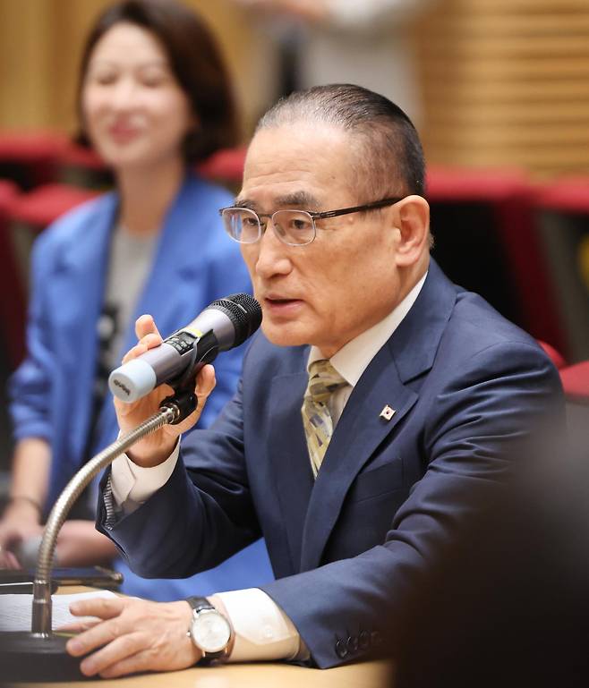 위성락 국가안보실장이 22일 서울 용산 대통령실에서 한미·한일 정상회담 등 현안 관련 기자간담회를 하고 있다. 뉴스1