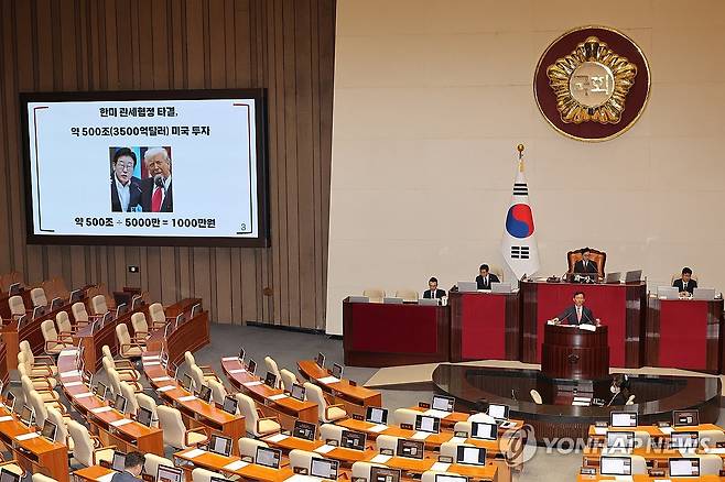 노란봉투법에 대한 무제한 토론 (서울=연합뉴스) 박동주 기자 = 국민의힘 김형동 의원이 23일 서울 여의도 국회 본회의에서 노란봉투법(노동조합 및 노동관계조정법 일부개정법률안)에 대한 무제한 토론을 하고 있다. 2025.8.23 pdj6635@yna.co.kr