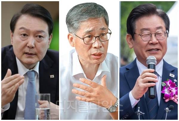 (맨 왼쪽부터) 윤석열 전 대통령, 신평 변호사, 이재명 대통령. [디지털타임스 DB, 대통령실 제공]