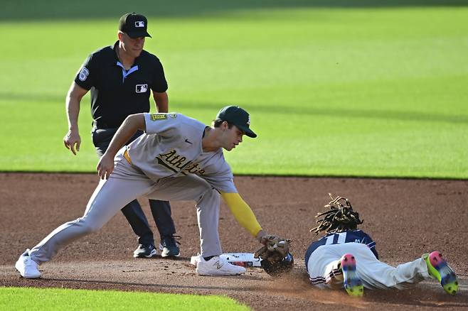 <yonhap photo-1580="">거포 호세 라미레즈가 2년 연속 40도루 달성에 다가섰다. 사진은 지난달 17일 애슬레틱스전 도루를 시도하고 있는 라미레즈. (AP Photo/David Dermer)/2025-07-19 08:53:34/ <저작권자 ⓒ 1980-2025 ㈜연합뉴스. 무단 전재 재배포 금지, AI 학습 및 활용 금지></yonhap>