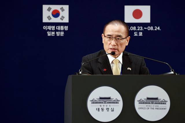 [도쿄=뉴시스] 고범준 기자 = 위성락 국가안보실장이 24일(현지 시간) 일본 도쿄 한 호텔에 마련된 프레스센터에서 이재명 대통령의 한일 정상회담 관련 브리핑을 하고 있다.