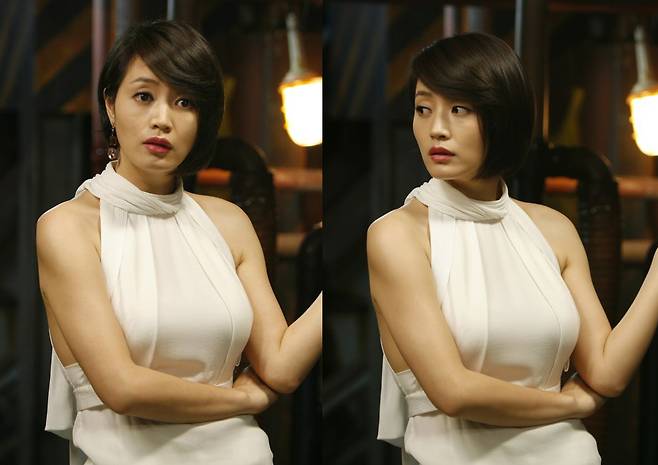 영화 <타짜>에 출연한 김혜수 배우의 연기 장면(왼쪽)을 바탕으로 AI 사진 제작 툴 ‘나노바나나’를 활용해 또 다른 이미지를 생성한 모습. [사회관계망서비스(SNS) 스레드 캡처]