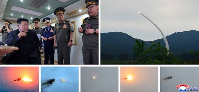 북한 미사일총국은 지난 23일 김정은 국무위원장이 참관한 가운데 성능을 개량한 두 종류의 신형 지대공(반항공) 미사일의 전투적 성능검열을 위하여 각이한 목표들에 대한 사격을 진행했다고 조선중앙통신이 24일 보도했다. 2025.8.24 평양 조선중앙통신 연합뉴스