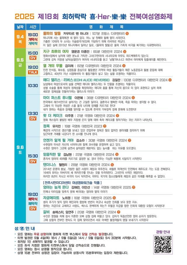 제18회 전북여성영화제 일정표/사진=전북여성단체연합 제공