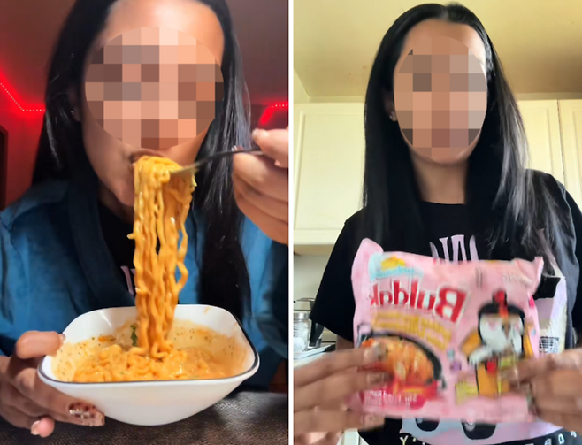 불닭볶음면을 먹고 위궤양에 걸렸다면서 삼양식품을 상대로 소송을 제기했다고 주장하는 틱톡커. 사진=틱톡 캡처