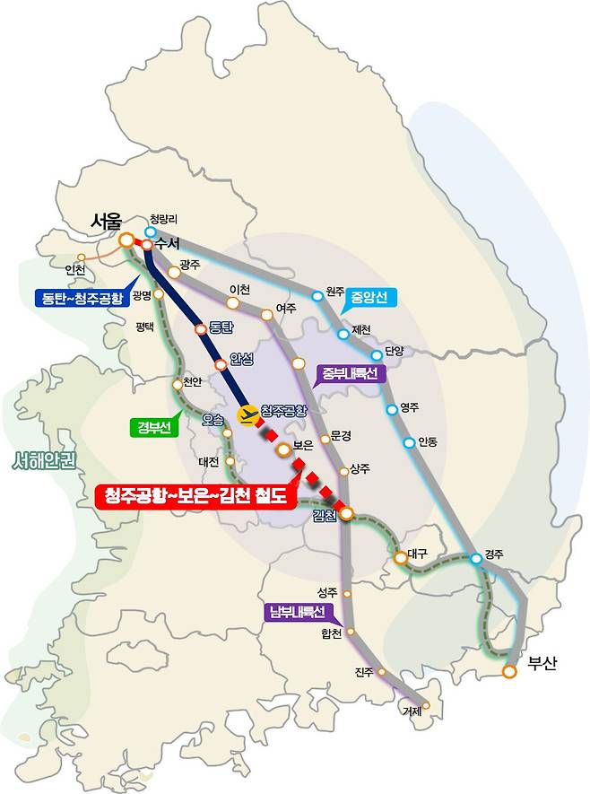 철도 노선도. 충북도 제공