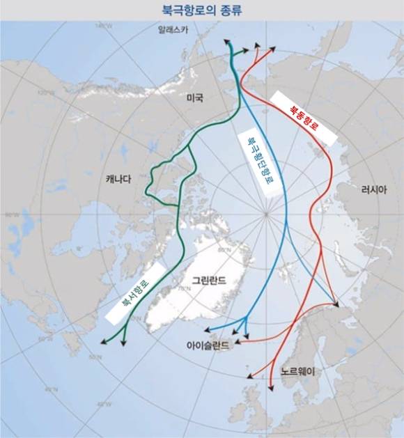 북극 항로는 크게 북동, 북서, 횡단항로 세가지로 나뉜다. [사진=극지연구소]