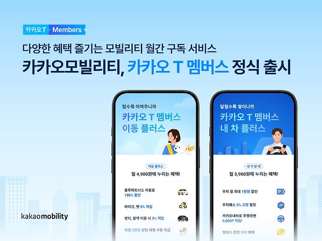카카오모빌리티가 월간 구독 서비스 '카카오 T 멤버스'를 오는 27일 정식 출시한다고 25일 밝혔다./사진제공=카카오모빌리티