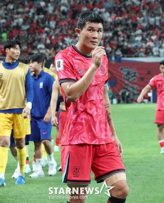 지난해 9월 2026 북중미월드컵 아시아 지역 3차 예선 한국-팔레스타인전이 끝난 뒤 김민재. /사진=김진경 대기자