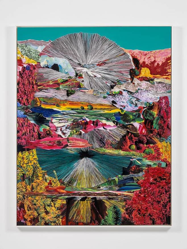 On Some Faraway Shore No.6, 2025. Acrylic paint on scanned collage on canvas, 145 x 112.4 x 3 cm (147 x 115 x 4.5 cm framed) *재판매 및 DB 금지