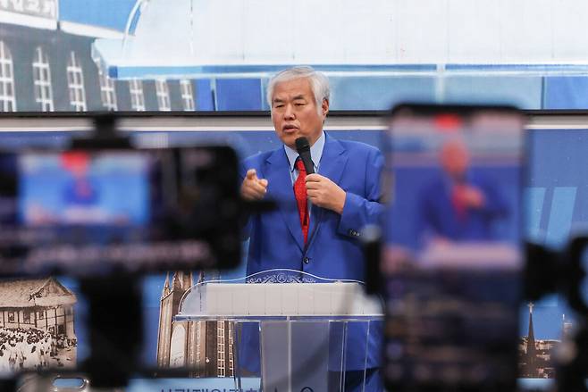 8월13일 전광훈 목사는 기자회견을 열고 서부지법 폭동 배후라는 혐의를 부인했다. ⓒ연합뉴스