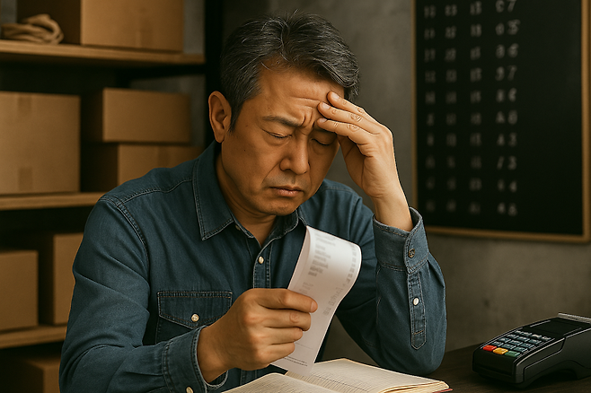 매출을 확인한 결과 알바가 마음대로 가격을 깎아 물건을 판 사실을 알게 된 소상공인의 모습을 AI를 활용해 생성. /사진=챗GPT