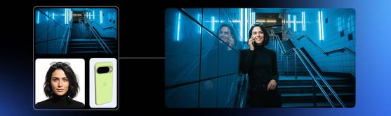 '나노바나나'라는 코드명으로 먼저 알려진 구글의 이미지 생성 AI 모델 제미나이 2.5 플래시로 생성한 이미지. 계단, 여성, 휴대전화 등 세 개의 사진을 합성해 오른쪽 이미지로 만들어낸 것.사진 구글