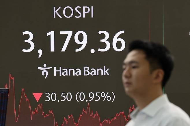 전날인 26일 오후 서울 중구 하나은행 딜링룸에 코스피 종가가 표출되고 있다. /사진=뉴스1