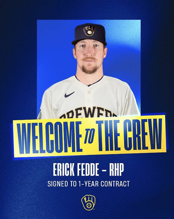 밀워키 브루어스가 28일(한국시각) 자유계약 신분인 에릭 페디와 1년 계약을 했다고 알렸다. 사진=밀워키 브루어스 구단 공식 X 계정