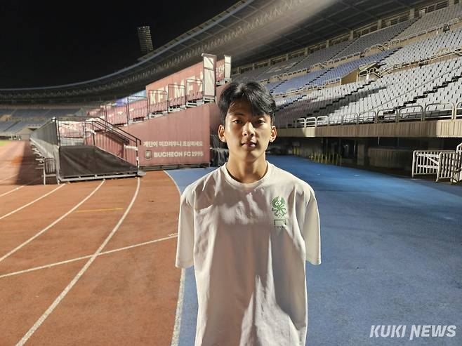 광주FC 정지훈이 지난 27일 부천종합운동장에서 열린 부천FC1995와 2025 하나은행 코리아컵 준결승 2차전이 끝나고 쿠키뉴스와 인터뷰를 하고 있다. 송한석 기자