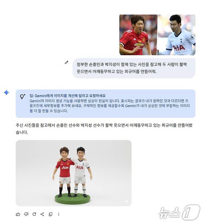 손흥민·박지성 선수가 활짝 웃으며 어깨동무한 피규어 제작 요청.ⓒ News1 김민석 기자