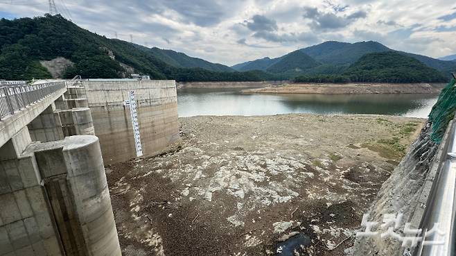 극한 가뭄에 바닥을 드러낸 강릉 오봉저수지. 전영래 기자