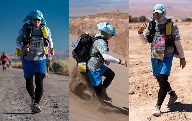 이종민 씨는 “사막마라톤을 완주하고 나면 달릴 때의 고통은 어느 순간 사라지고, 완주한 뒤 기쁨만 기억에 남아 있다. 그 지옥 같은 사막에 다시 가는 이유”라고 말했다. 사진은 2023년 9월 칠레 아타카마사막 마라톤을 달리는 모습. 이종민 씨 제공.