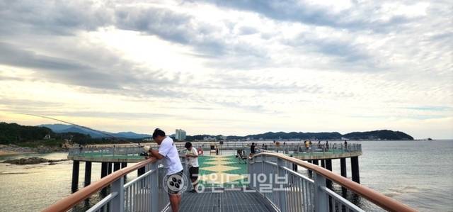 ▲ 최북단 청정 고성군의 특화해상공원인 반암낚시공원에서 방문객들이 강태공으로 변신한 후 낚시 삼매경에 빠져 있다.