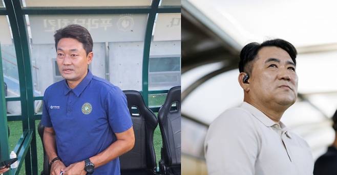 서동원 김포FC 수석코치와 김현석 전남 드래곤즈 감독. 한국프로축구연맹 제공