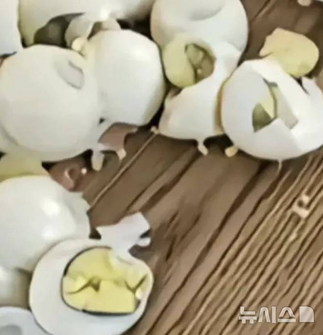 [뉴시스] 중국의 한 호텔 조식 식당에서 음식 외부 반출을 제지당하자 불만을 품고 계란 껍질을 깐 뒤 모두 으깨는 사건이 발생했다.(사진=넷이즈)