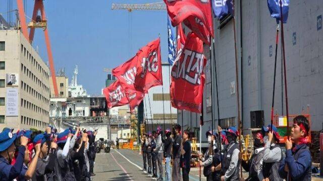 7월 11일 HD현대중공업 노동조합이 부분 파업에 나선 모습. 사진 제공=HD현대중공업 노조